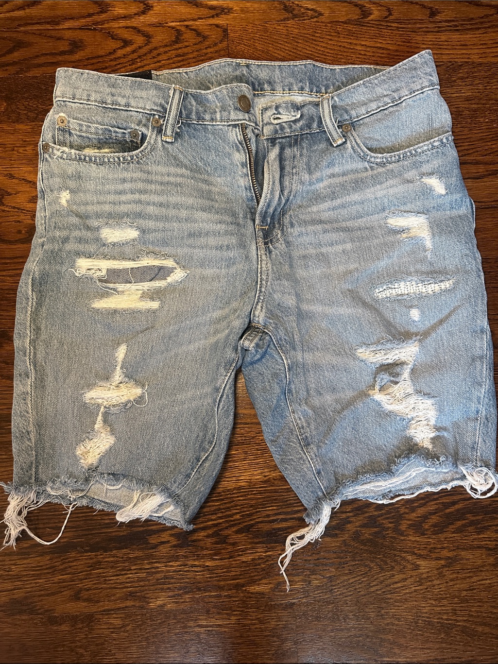 Abercrombie & Fitch Light Wash Distressed Denim Cutoff Shorts